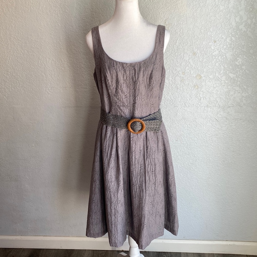 Nine West Gray Belted Mid Length Sleeveless Dress Size 10